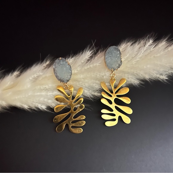 Gold Art Nouveau-Inspired Dangle Earrings - Trendy Retro Statement Earrings - Picture 8 of 16